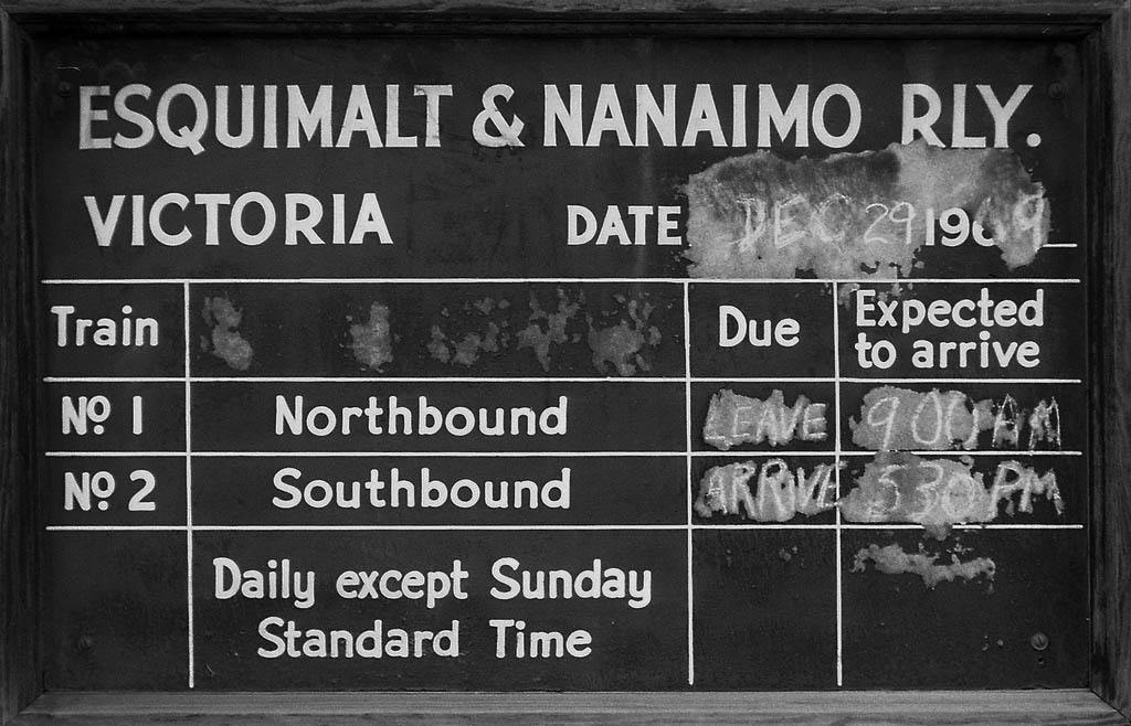 Schedule Board, Esquimalt & Nanaimo Railway, Victoria, BC